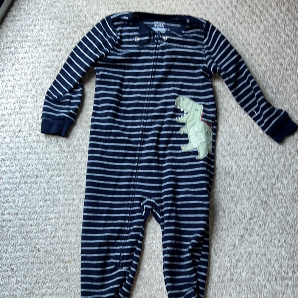 Striped Navy and White Dinosaur Kids One Piece